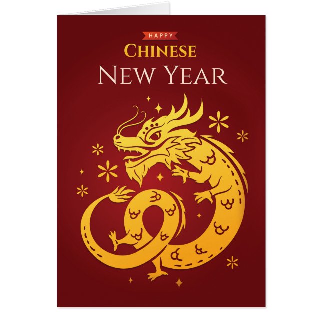  Chinese New Year Golden Coloured Dragon on Red (Front)
