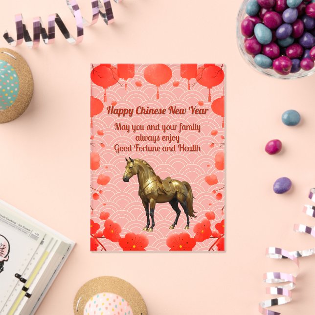 Chinese New Year Golden Horse Acrylic Holiday Card Acrylic Invitations (Insitu (Celebration))