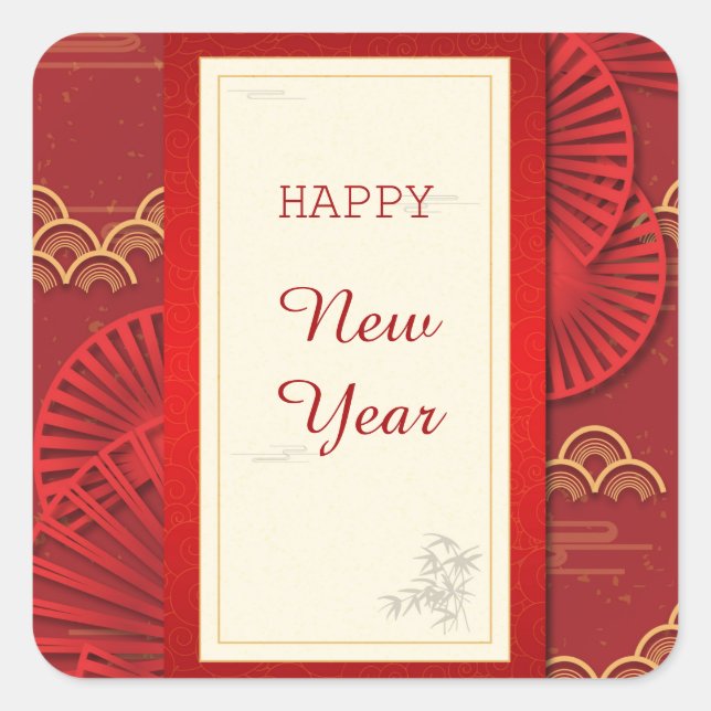 Chinese new year golden red frame square sticker (Front)