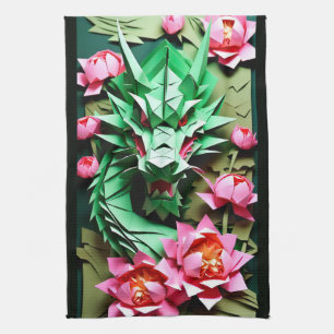 Chinese New Year Green Dragon 2024 Origami KT Tea Towel