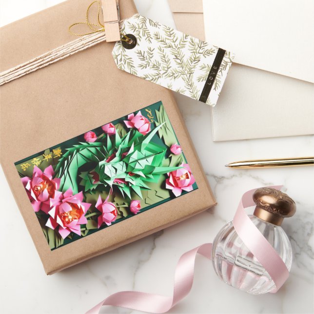 Chinese New Year Green Dragon 2024 Origami RecS Rectangular Sticker (Gifting)