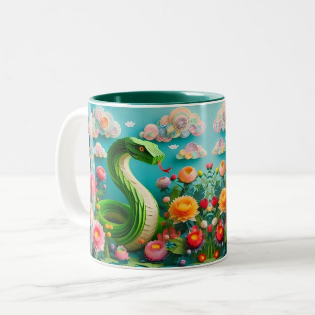 Chinese New Year green Snake 2025 2TM3 Two-Tone Coffee Mug (Front Left)