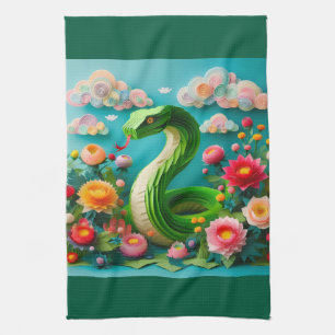 Chinese New Year green Snake 2025 KT3 Tea Towel