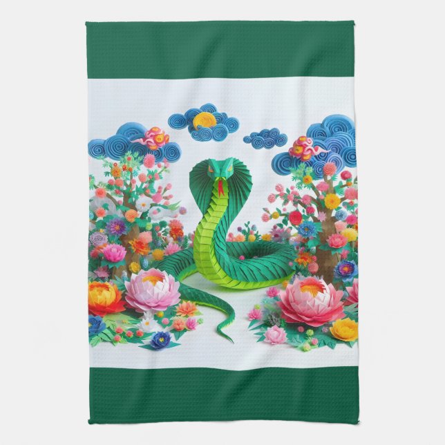 Chinese New Year green Snake 2025 KT4 Tea Towel (Vertical)