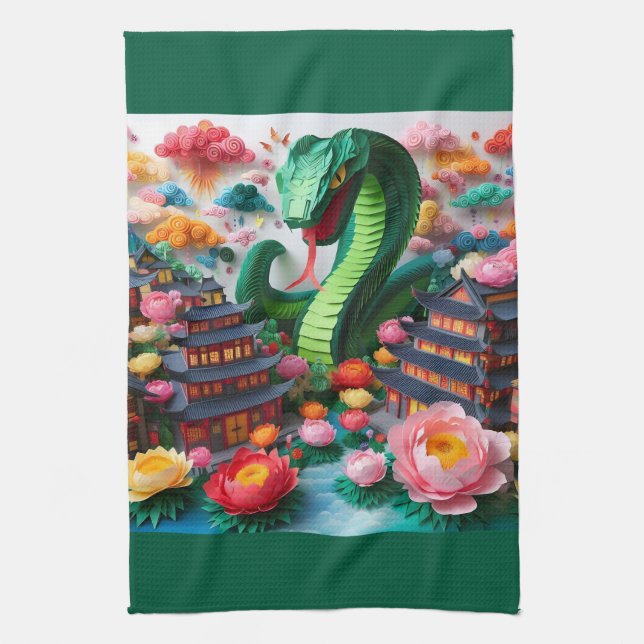 Chinese New Year green Snake 2025 KT5 Tea Towel (Vertical)