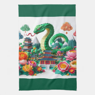 Chinese New Year green Snake 2025 KT6 Tea Towel