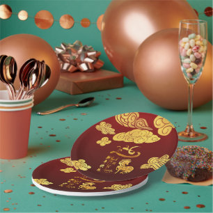 Chinese New Year Horse 2026 Gold Clouds PPP Paper Plate