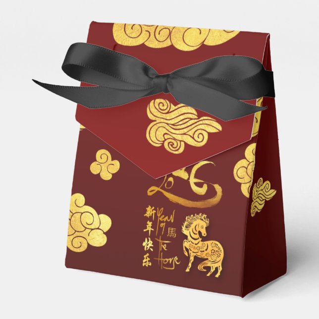 Chinese New Year Horse 2026 Gold Clouds TFB Favour Box (Front Side)