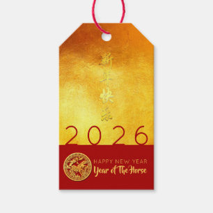 Chinese New Year Horse 2026 Red Gold personalised Gift Tags