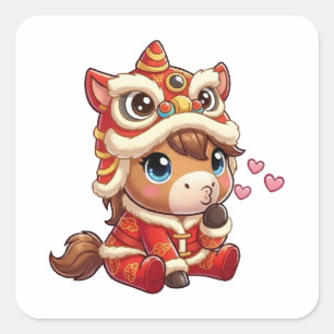 Chinese New Year Horse 2026 Zodiac Square Sticker