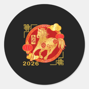 Chinese New Year Horse Tee,horse Funny 2026 Gift M Classic Round Sticker