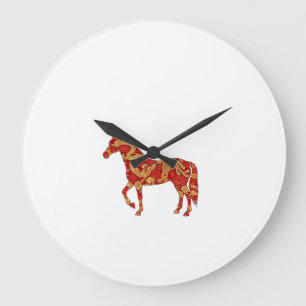 Chinese New Year Horse with Dragon Phoenix  Large Clock