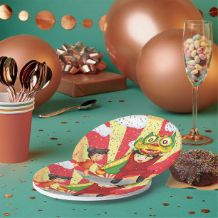 Chinese New Year Kids Lion Dance and Lantern Paper Plate