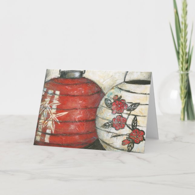 Chinese New Year Lanterns with Floral Print Holiday Card (Front)