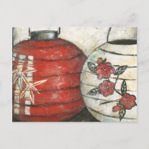 Chinese New Year Lanterns with Floral Print Holiday Postcard