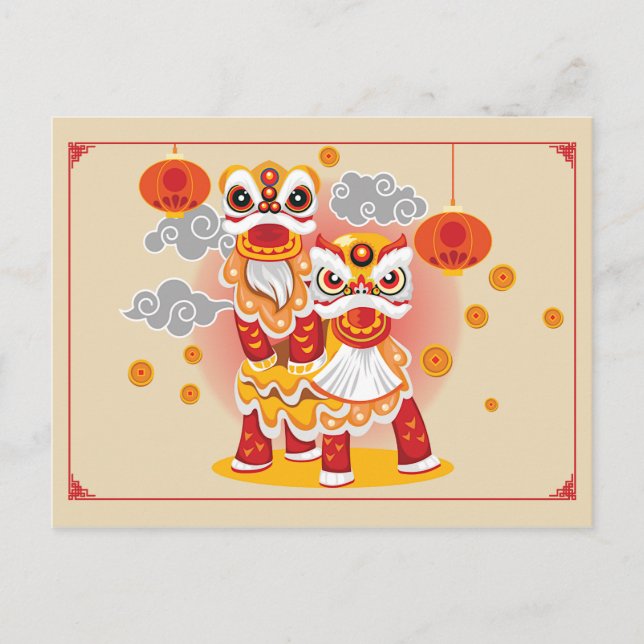 Chinese New Year Lion Dancers Postcard (Front)