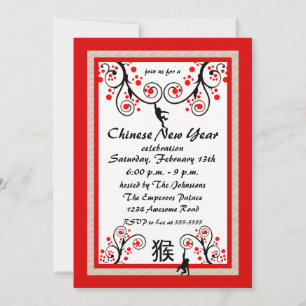 Chinese New Year Monkey and Tree Invitation