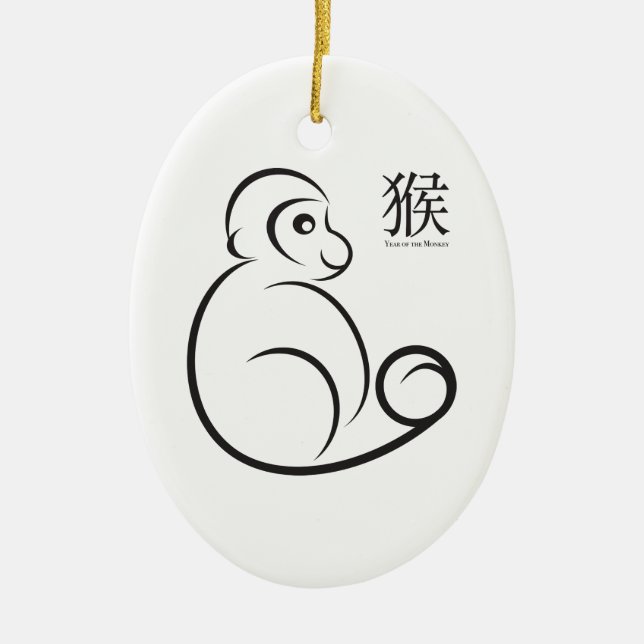 Chinese New Year Monkey Line Art Ceramic Tree Decoration (Front)