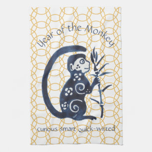 Chinese New Year Monkey Zodiac Animal Minimal Tea Towel