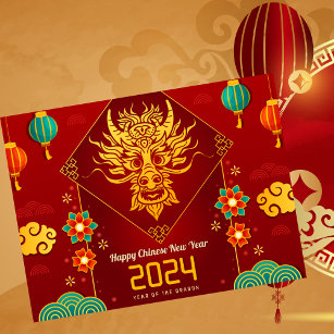 Chinese New Year Of Dragon Auspicious Cloud Red Holiday Postcard