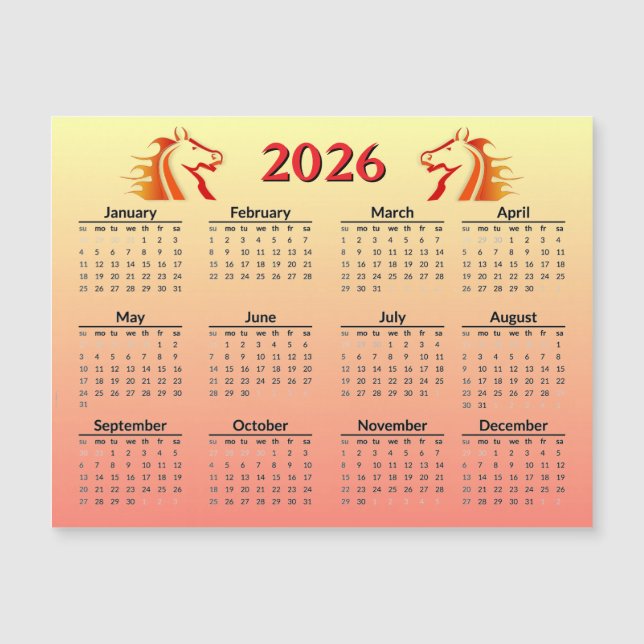 Chinese New Year of Horse 2026 Calendar  (Front)