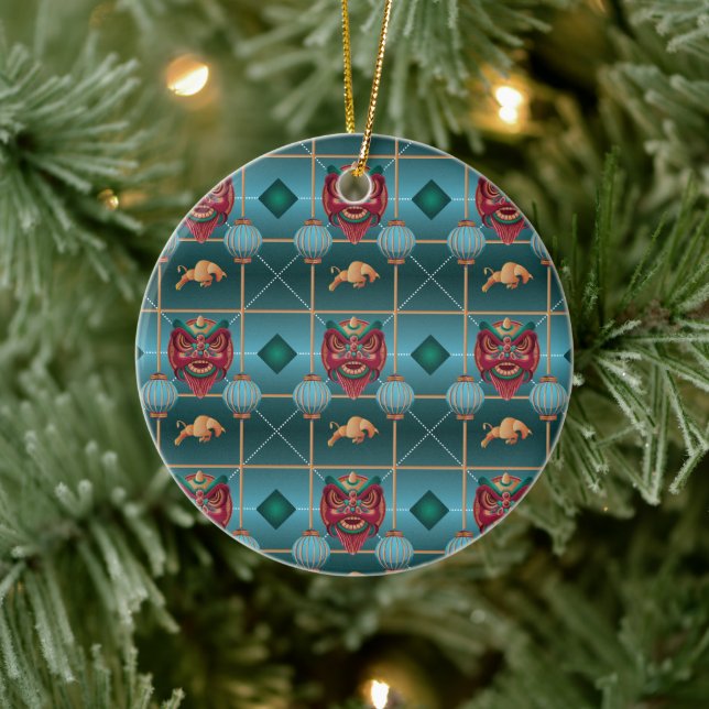 Chinese New Year of Ox - Green Check Pattern Ceramic Tree Decoration (Tree)