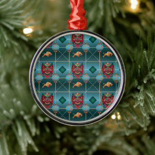 Chinese New Year of Ox - Green Check Pattern Metal Tree Decoration