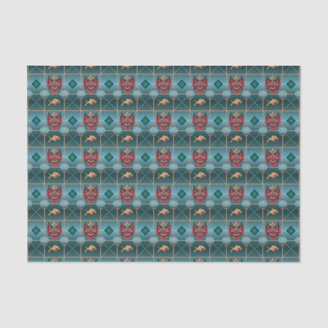 Chinese New Year of Ox - Green Check Pattern Tissue Paper (Front)