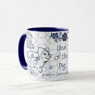 Chinese New Year of Pig Blue Zodiac Artistic Mug