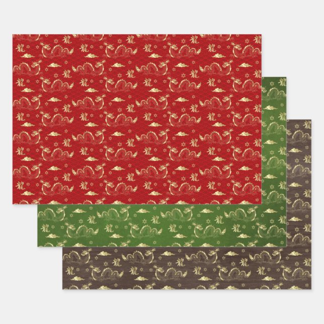 Chinese New year of the Dragon 2024 Wrapping Paper Sheet (Set)
