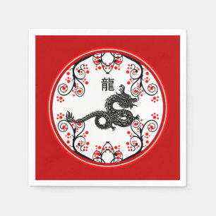 Chinese New Year of the Dragon and Red Blossoms Napkin