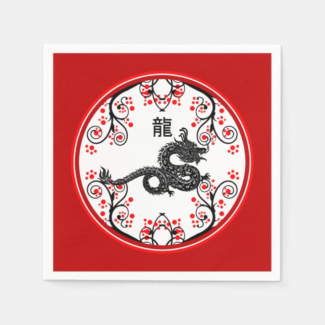 Chinese New Year of the Dragon and Red Blossoms Napkin (Front)