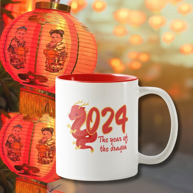 Chinese New Year of the Dragon Kids Zodiac Gift Two-Tone Coffee Mug (Creator Uploaded)