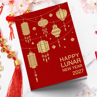 Chinese New year of the Goat 2027 - Golden Lantern Card