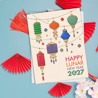 Chinese New year of the Goat 2027 - Lanterns Holiday Postcard