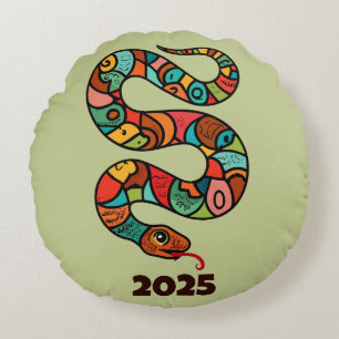 Chinese New Year Of The Green Wood Snake 2025 Round Cushion