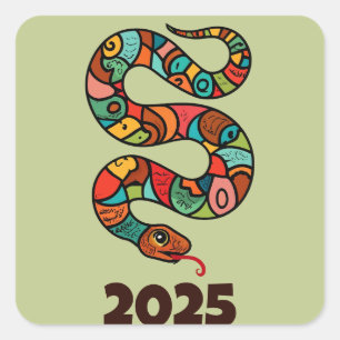 Chinese New Year Of The Green Wood Snake 2025 Square Sticker
