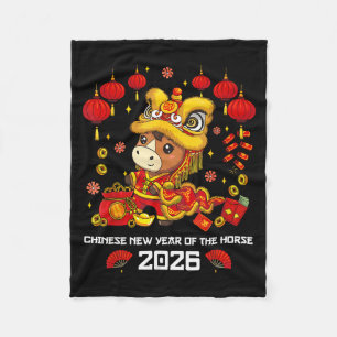 Chinese New Year Of The Horse 2026 Cute Lion Dance Fleece Blanket