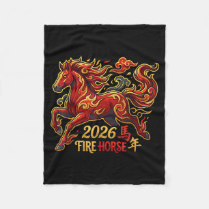Chinese New Year Of The Horse 2026 Fire Horse Chin Fleece Blanket