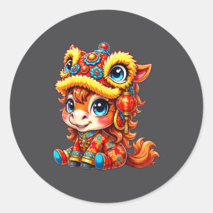 Chinese New Year Of The Horse 2026 Lunar Girls Lio Classic Round Sticker