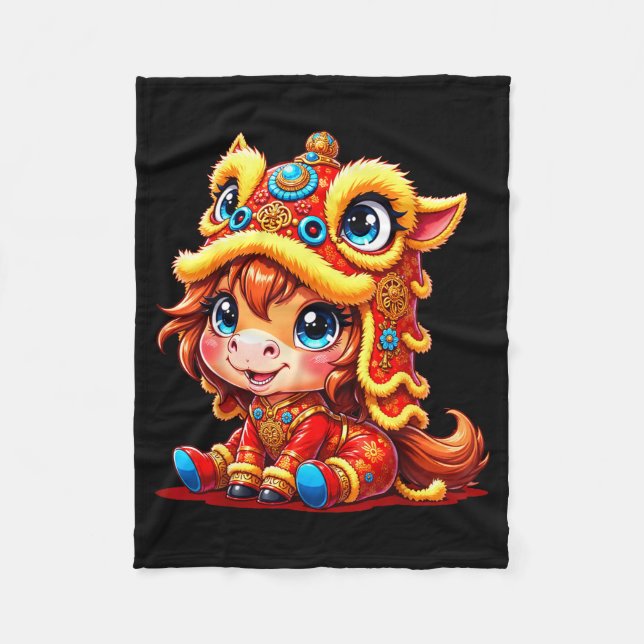 Chinese New Year Of The Horse 2026 Lunar Girls Lio Fleece Blanket (Front)