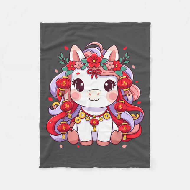 Chinese New Year Of The Horse 2026 Women Girls  Fleece Blanket (Front)