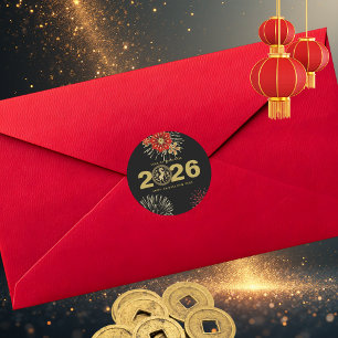 Chinese New Year of the Horse Black Gold Classic Round Sticker