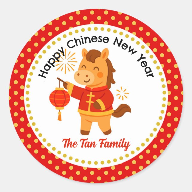 Chinese New Year of the Horse Cute Classic Round Sticker (Front)