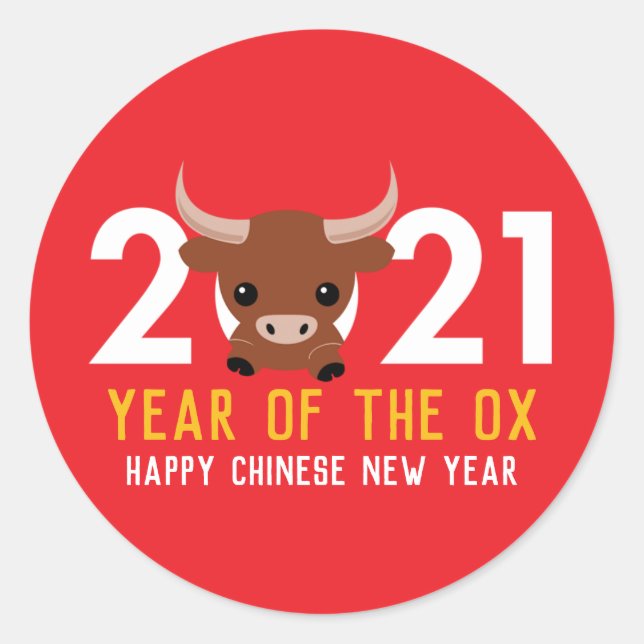 Chinese New Year of the Ox 2021 Classic Round Sticker (Front)