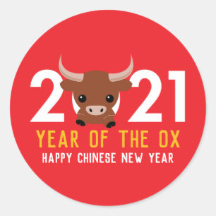Chinese New Year of the Ox 2021 Classic Round Sticker