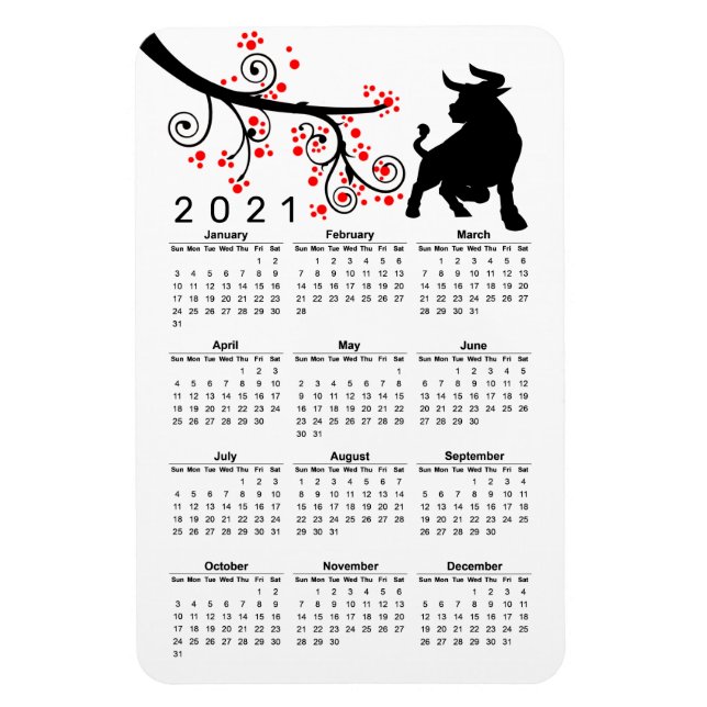 Chinese New Year of The Ox Blossom Yearly Calendar Magnet (Vertical)