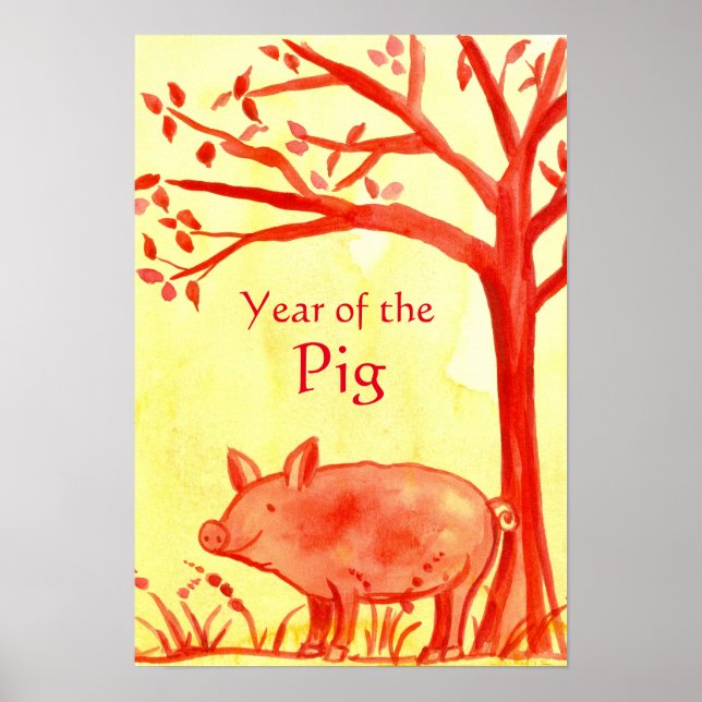 Chinese New Year of the Pig Farm Animal Red Poster (Front)