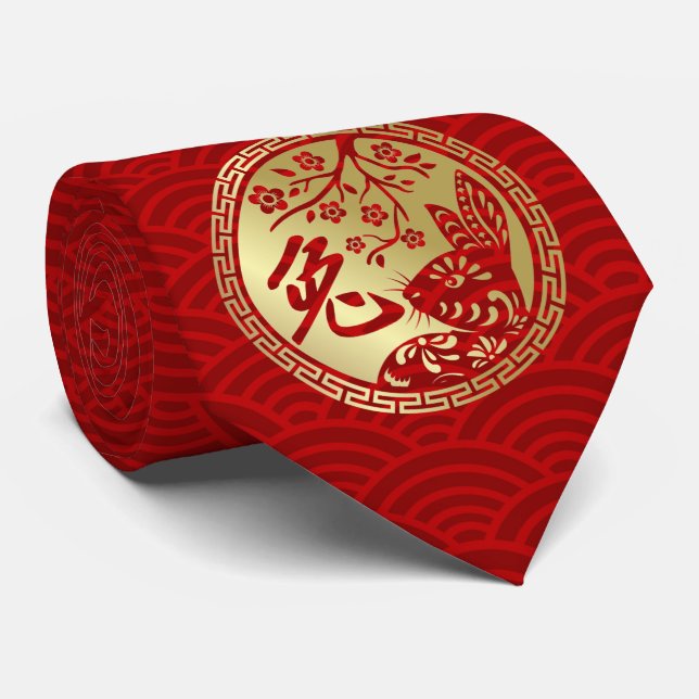 Chinese New Year of the Rabbit 2023  Neck Tie (Rolled)