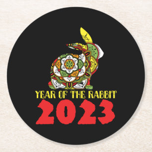 Chinese New Year of the Rabbit 2023 Round Paper Coaster